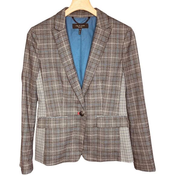 Rag & Bone Dark Gray & Blue Check Lexington Blazer - Picture 2 of 13